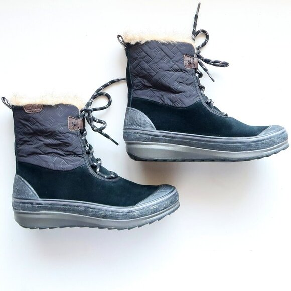 Clarks Suede Leather Nylon Rubber Fur Waterproof Lace-up Winter Rain Boots 7.5 - Picture 11 of 16